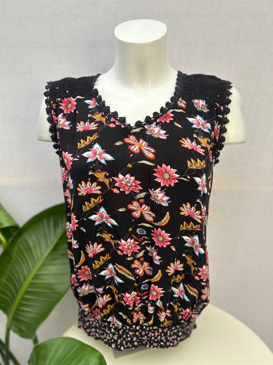 Kurzärmlige florale Bluse - SOLITAIRE - Gr. S