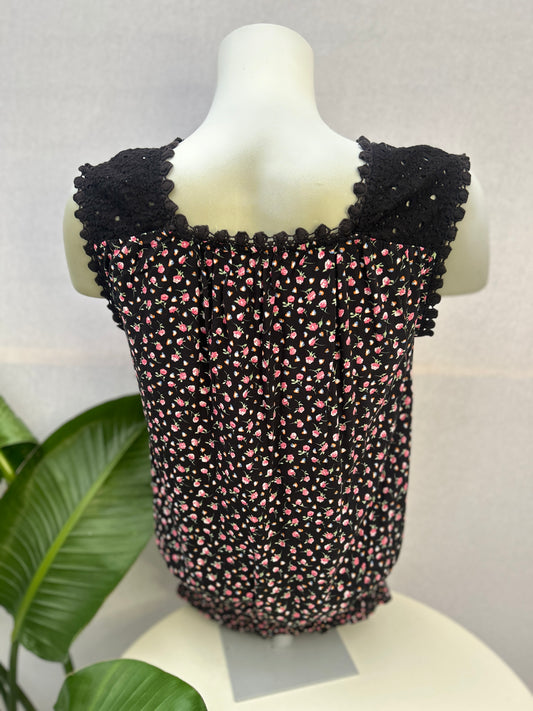 Kurzärmlige florale Bluse - SOLITAIRE - Gr. S