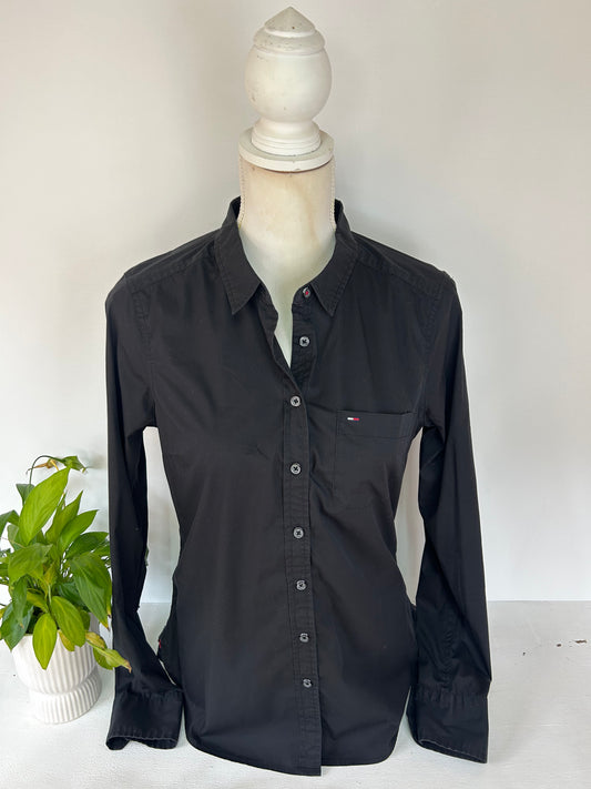 Business Bluse Schwarz mit Kragen - Tommy Hilfiger - Gr. M