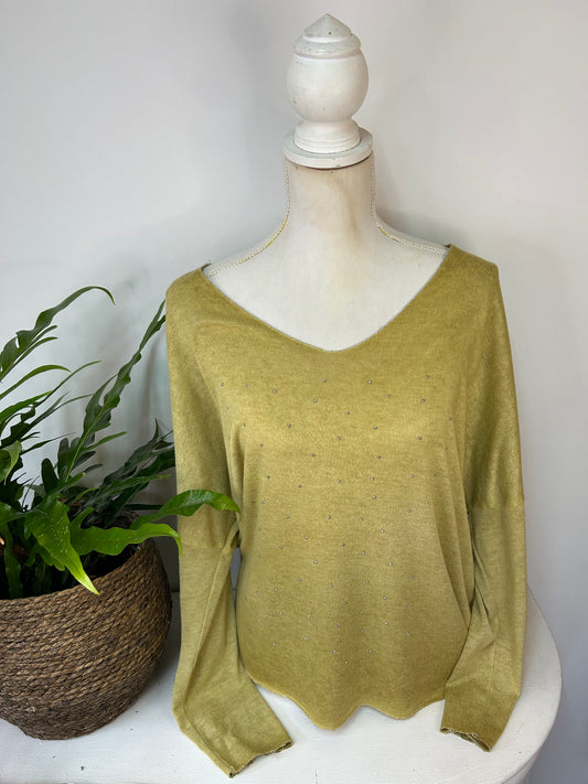Sweatshirt mit Glitzersteinchen - Made in Italy - Gr. XL