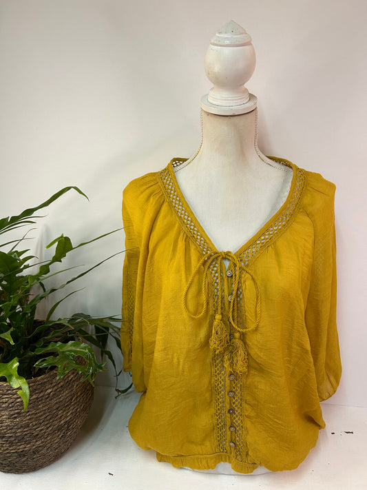 BOHO kurzarm Bluse - APRICOT - Gr. XL