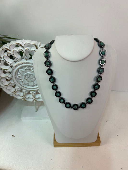Amazonit Hämatit Silber Collier / Kette - Handmade - Schmuck