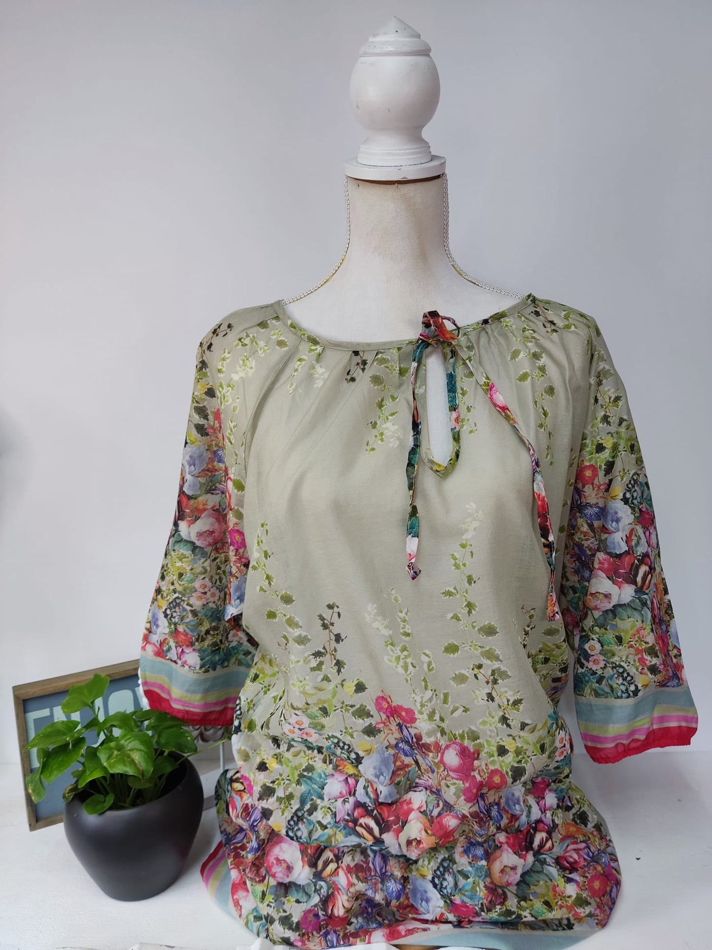 Bunte Bluse mit Gummibund - Linea Tesini - Gr. 42
