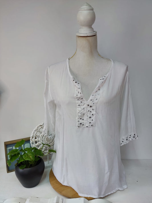 Schickes Sommershirt mit glänzenden Details - Made in Italy - Gr. 42