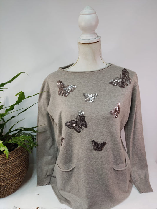 Kuscheliger Pullover mit Pailletten - Gr. M/L