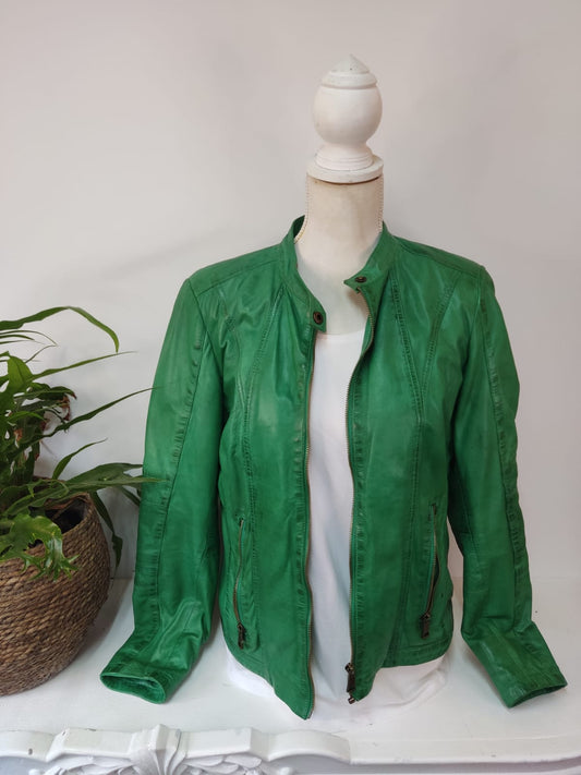 Intensiv grüne Lederjacke MANGUUN - Gr. 40