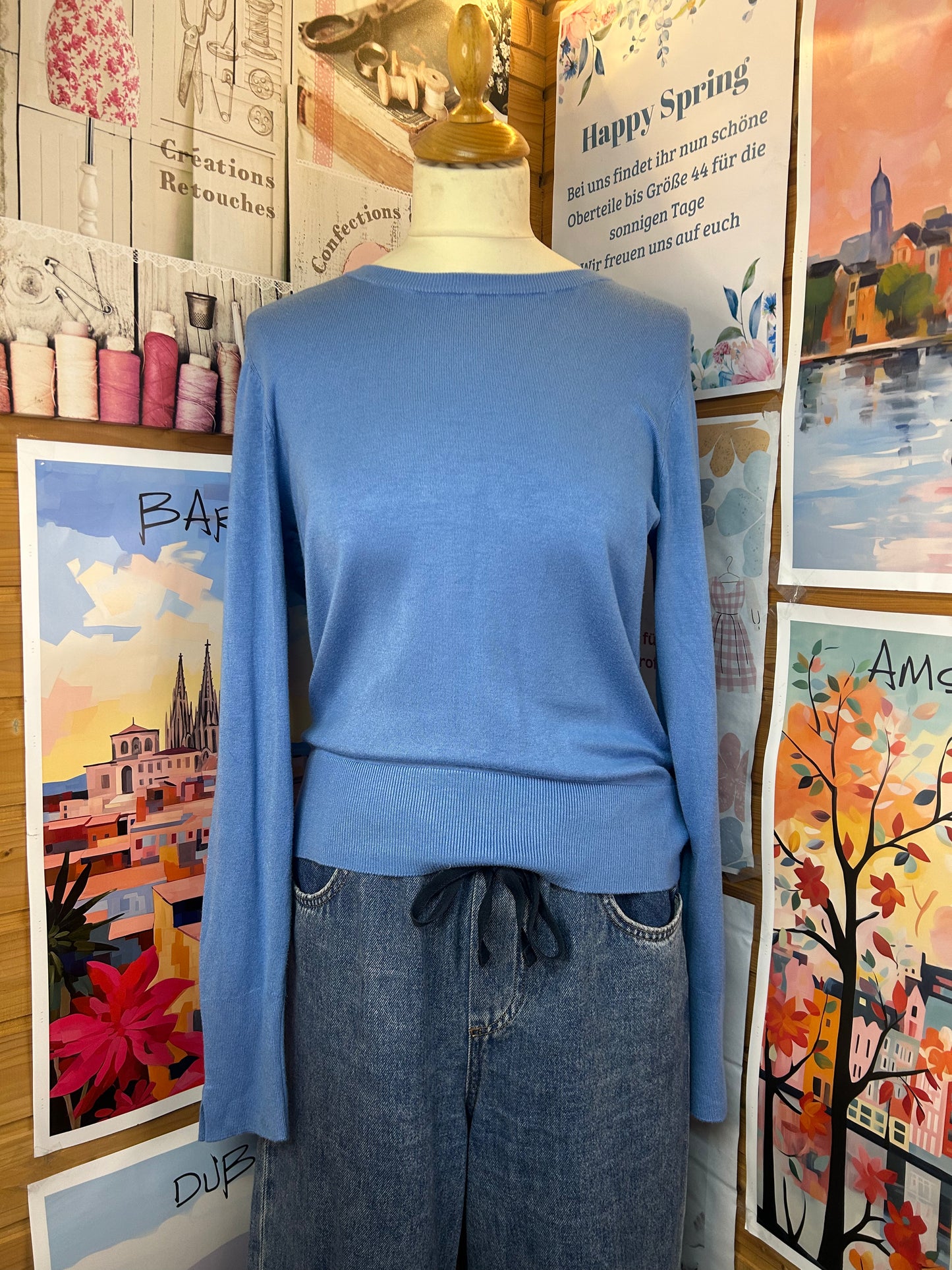 Basic Damen-Sweatshirt in Blau mit Rundhalsausschnitt & bequemer Passform - C&A - Gr. M / 38
