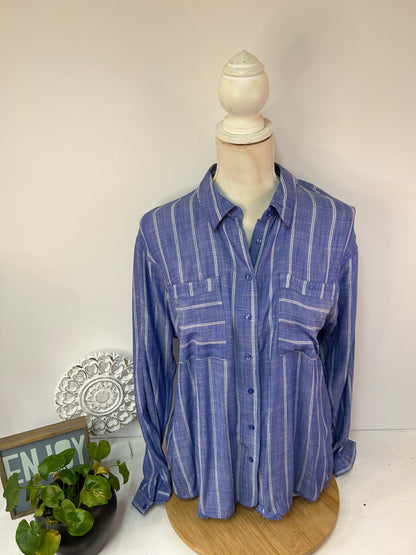 Blau - Weiß gestreifte Bluse mit Fransen - next - Gr. XL / 42