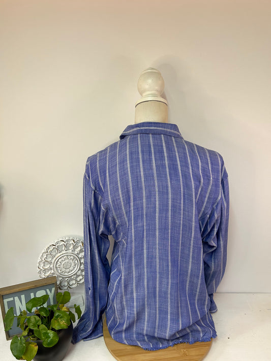 Blau - Weiß gestreifte Bluse mit Fransen - next - Gr. XL / 42