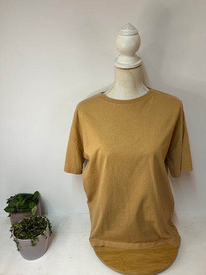 Beiges Basic-Damen-T-Shirt mit Rundhalsausschnitt - Manguun - Gr. M / 38 - L / 40