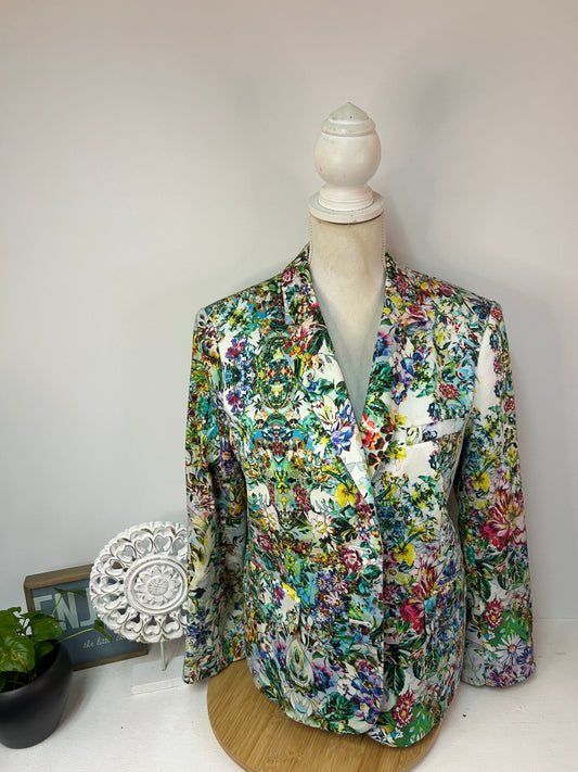 Bunter Damenblazer mit klassischem Reverskragen & floralem Allover-Muster - MALVIN - Gr. M / 38