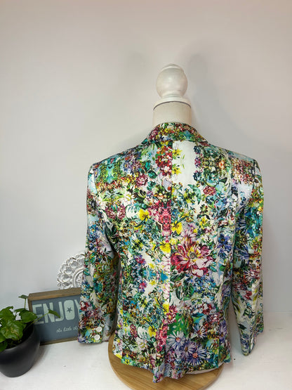 Bunter Damenblazer mit klassischem Reverskragen & floralem Allover-Muster - MALVIN - Gr. M / 38