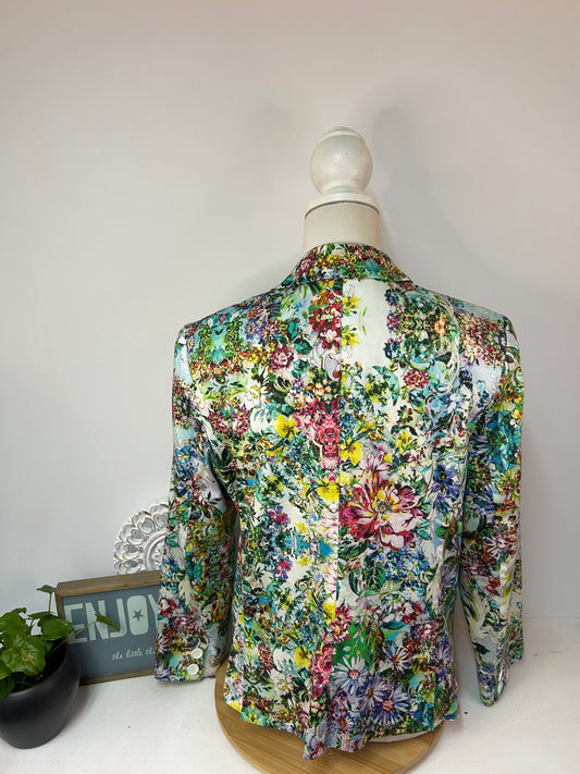 Bunter Damenblazer mit klassischem Reverskragen & floralem Allover-Muster - MALVIN - Gr. M / 38