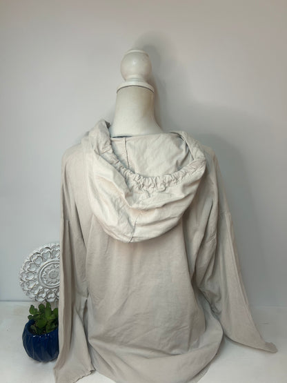 Beige Damen Bluse mit Kapuze & Knopfleiste - Made in Italy - Gr. 42 / 44