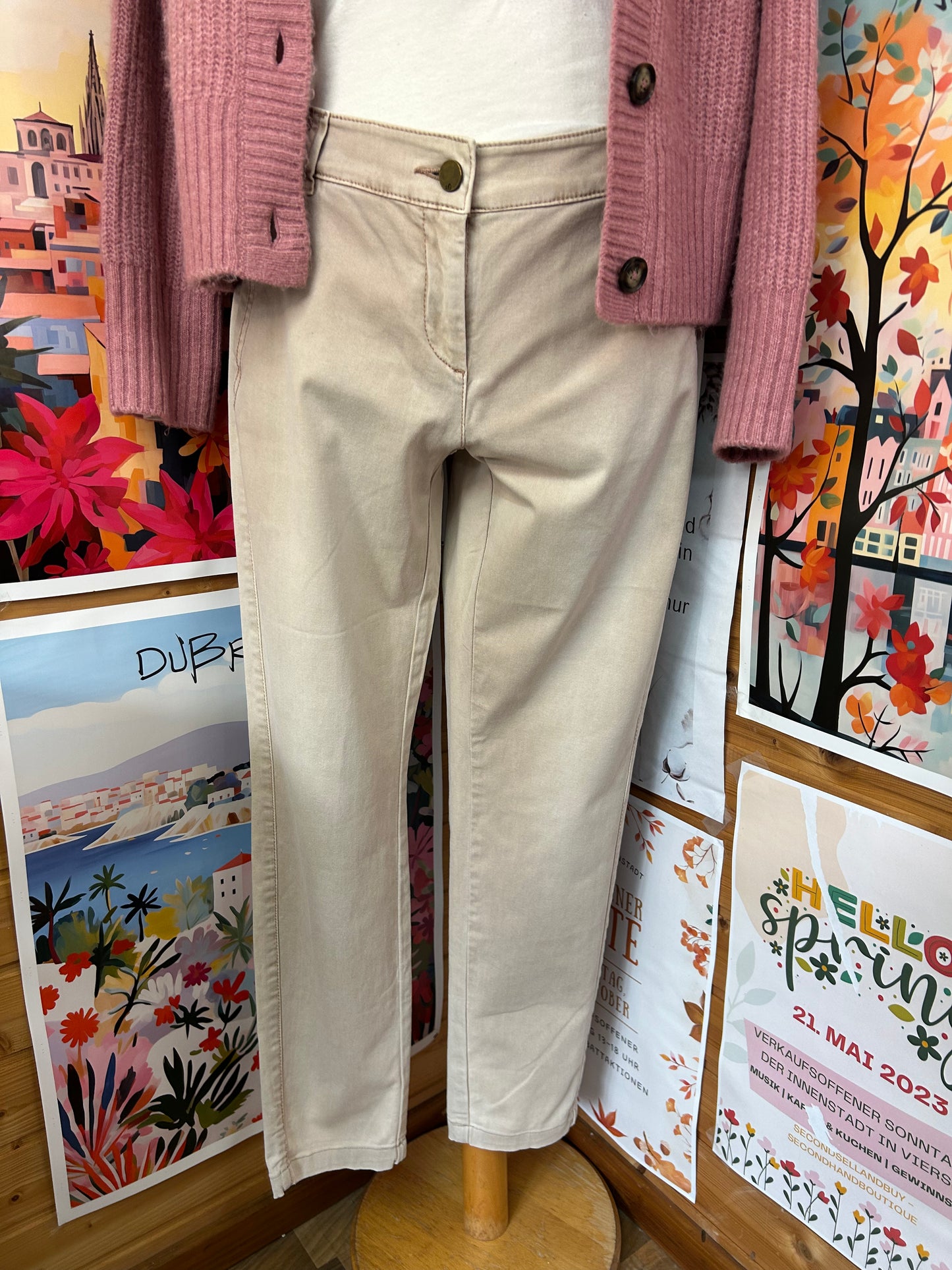 Damen Chino Hose im zarten Beige / Rosa - S.Oliver - Gr. L / 40 - XL / 42