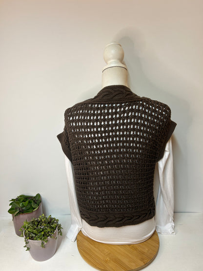 Braune,gehäkelte Damenweste - Zagora - Gr. L / 40 - XL / 42