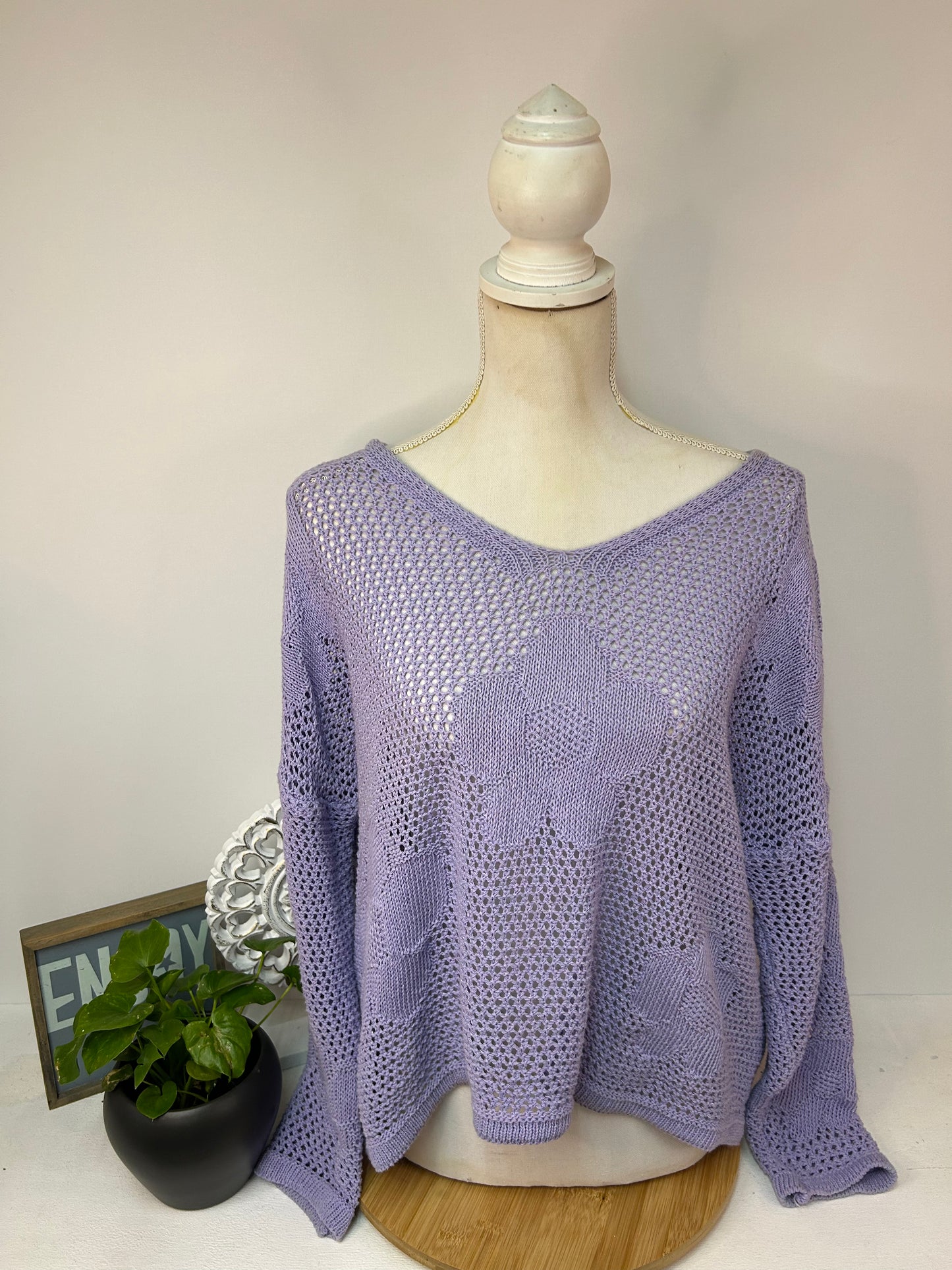 Häkel Pullover mit Blumen Flieder Farben - Made in Italy - Gr. XL / 42 / 44