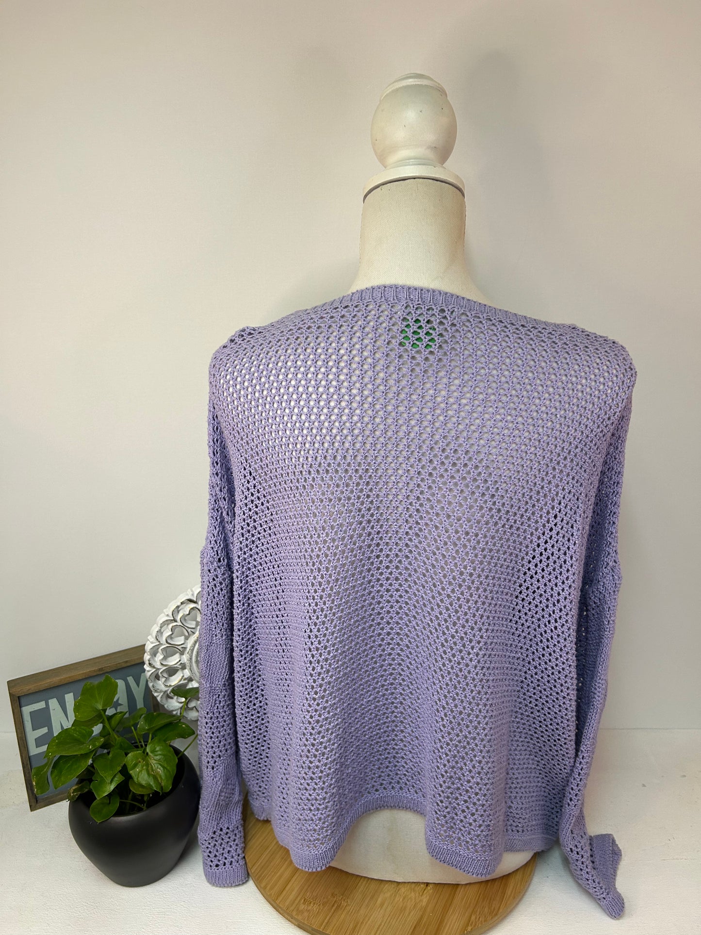 Häkel Pullover mit Blumen Flieder Farben - Made in Italy - Gr. XL / 42 / 44