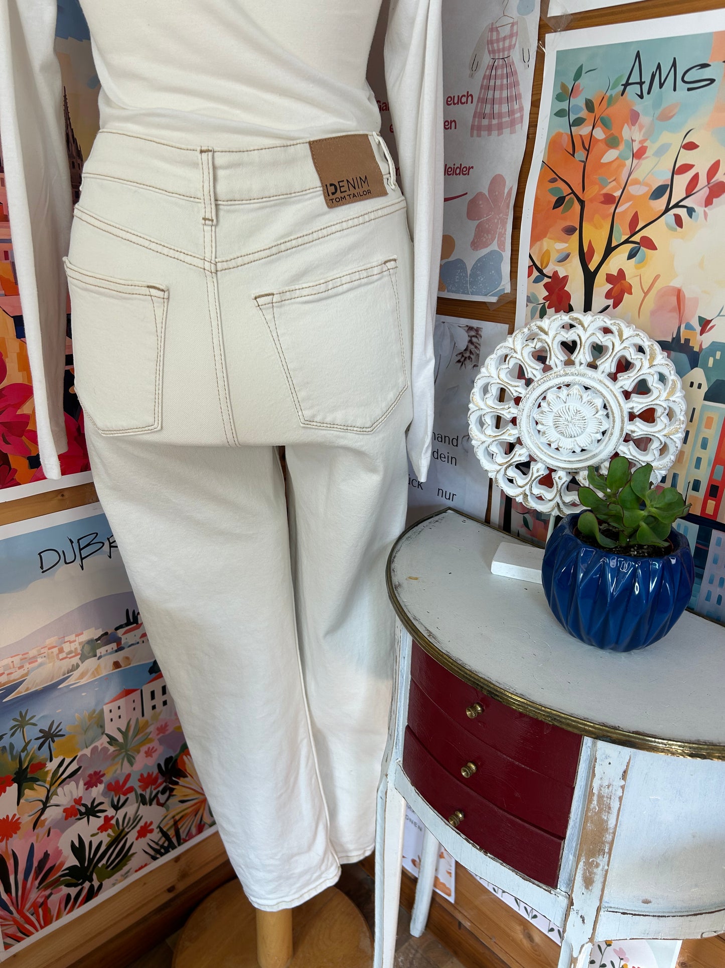 Jeans Cremefarben aus recycelter Baumwolle - Tom Tailor - Gr. S / 36