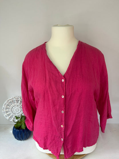 Pinke Leinen Bluse - Made in Italy - Gr. 44 / 46