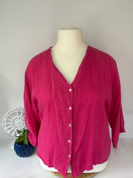 Pinke Leinen Bluse - Made in Italy - Gr. 44 / 46