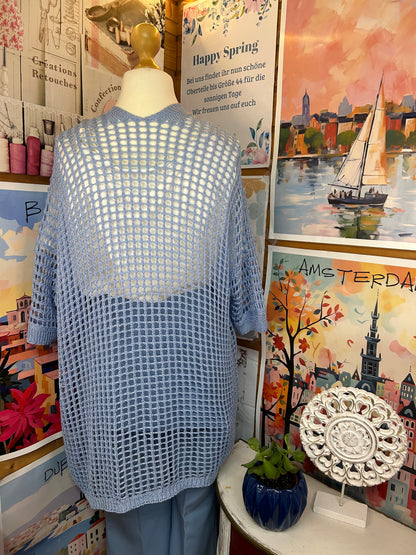 Strickjacke mit Netz Struktur hellblau - Gr. 46 / 48