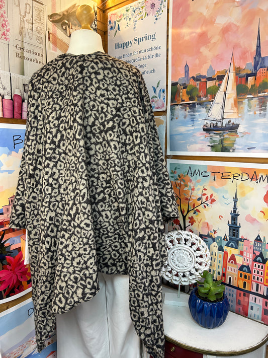 Damen Poncho / Strickjacke Leoprint - Einheitsgröße