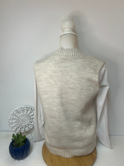 Cremefarbener Damen Pullunder im klassischen Strickdesign mit Woll Anteil - Gr. M / 38 - L / 40