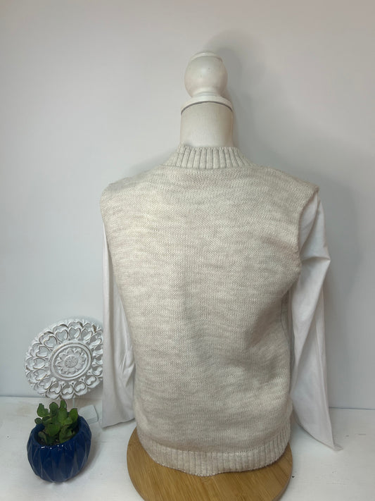 Cremefarbener Damen Pullunder im klassischen Strickdesign mit Woll Anteil - Gr. M / 38 - L / 40