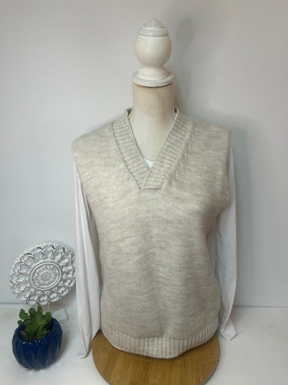 Cremefarbener Damen Pullunder im klassischen Strickdesign mit Woll Anteil - Gr. M / 38 - L / 40