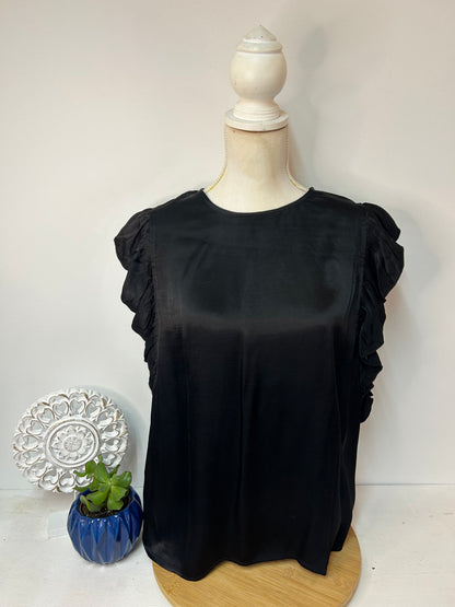 Schlichte elegante Damenbluse mit femininen Rüschenärmeln - Mango Basics - Gr. L / 40