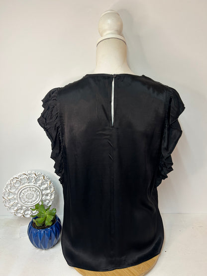Schlichte elegante Damenbluse mit femininen Rüschenärmeln - Mango Basics - Gr. L / 40