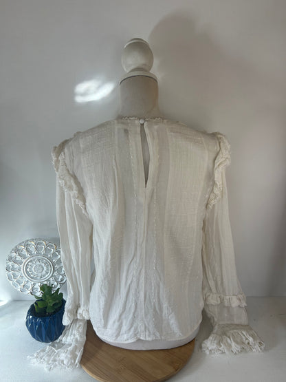 Spitzenbluse in Creme mit Rüschen & romantischen Details - H&M - Gr. S / 36 - M / 38