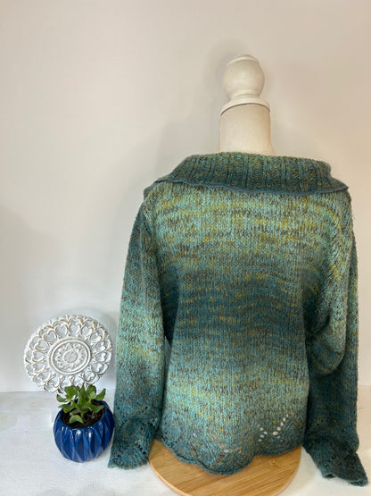 Vintage Damen Strickjacke in Grün mit V-Ausschnitt - CRISCA - Gr. XL / 42 - 44
