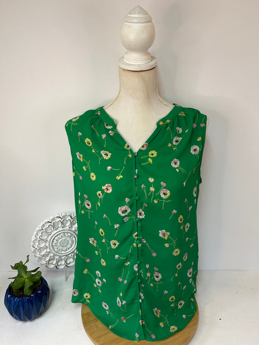 Grünes Damen-Top mit floralem Muster und ärmellosem Schnitt - Rachel Zoe - Gr. M / L - 38 / 40