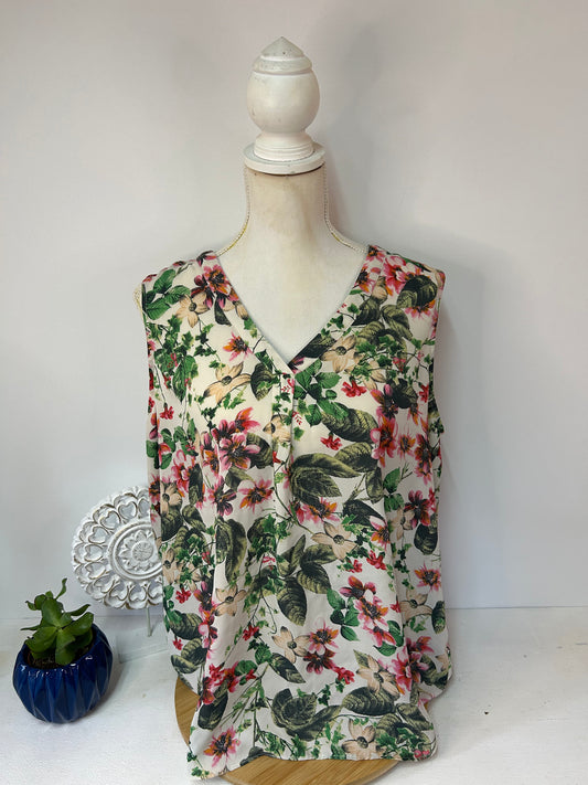 Damen Top floral mit V-Ausschnitt - Rose + Olive - Gr. XL / 42