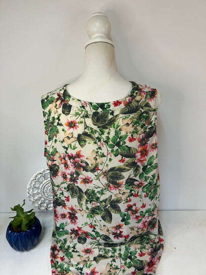 Damen Top floral mit V-Ausschnitt - Rose + Olive - Gr. XL / 42