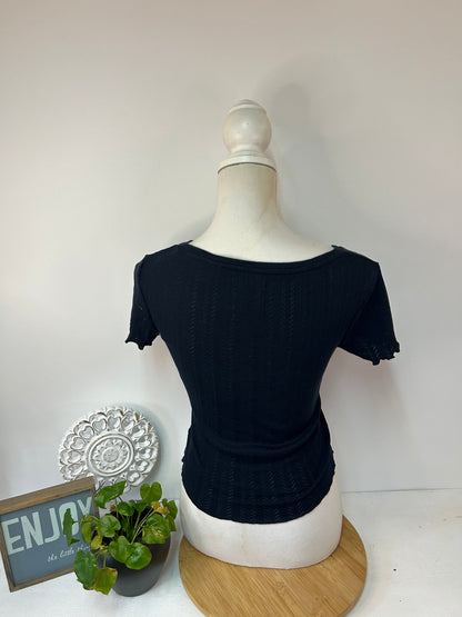 Dunkelblaues, figurbetontes T-Shirt mit Knopfleiste - Superdry - Gr. XS / 34