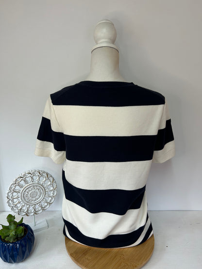 Modernes Damen T-Shirt mit zeitlosem Streifenmuster dunkelblau - weiß - Tommy Hilfiger - Gr. L / 40 - Designer