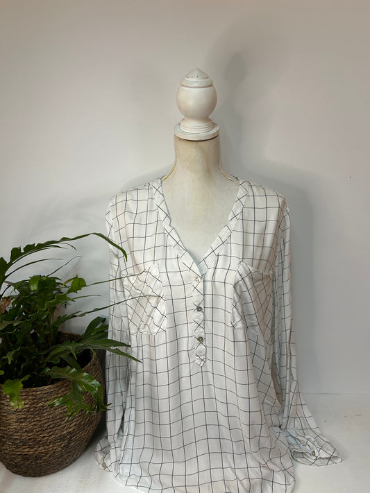 Schwarz weiß karierte Bluse - OPUS - Gr. XL / 42