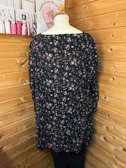 Schwarzes Damen Langarmkleid mit floralem Muster - C&A - Gr. 44 / 46