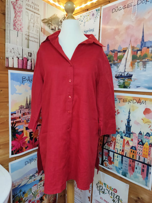 Lange Damenbluse in kräftigem Rot - Marco Pecci - Gr. 44