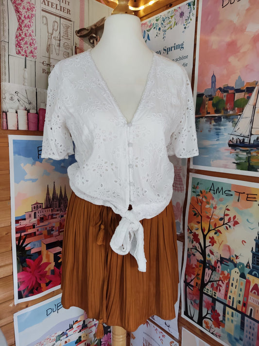 Plissierte Shorts in warmem Cognacton mit elastischem Bund - Zara - Gr. S/M - 36/38