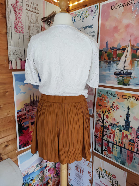 Plissierte Shorts in warmem Cognacton mit elastischem Bund - Zara - Gr. S/M - 36/38