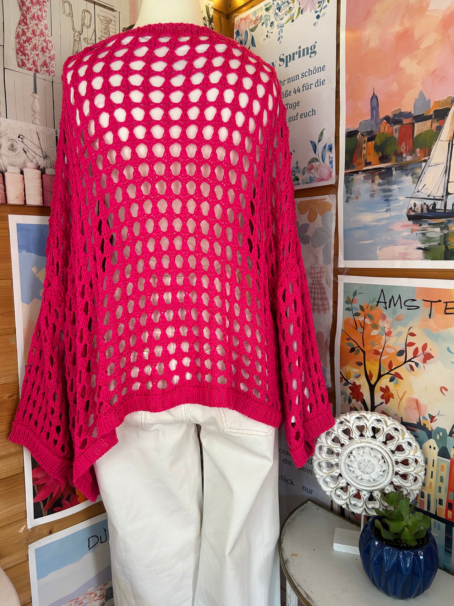 Oversize Cardigan Pink mit Knöpfen - Gr. 40 - 46