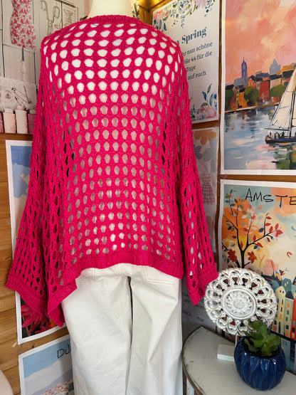 Oversize Cardigan Pink mit Knöpfen - Gr. 40 - 46