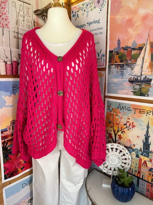 Oversize Cardigan Pink mit Knöpfen - Gr. 40 - 46
