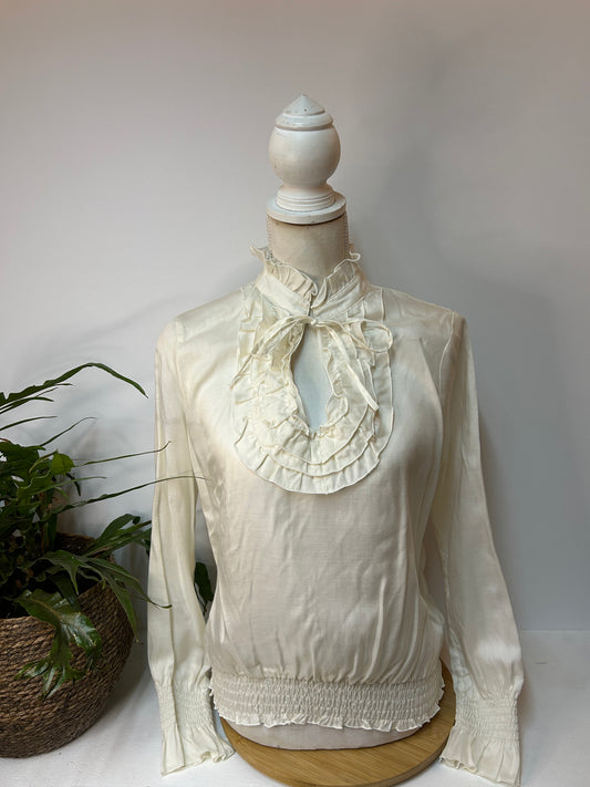 Süße Rüschen Bluse mit Breitem Bündchen cremeweiß - Comma - Gr. M / 38