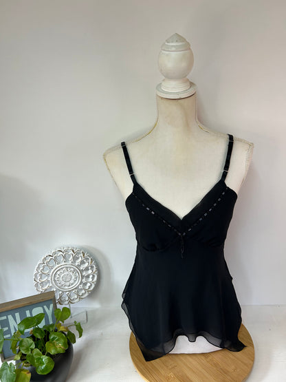 Schwarzes Chiffon-Top mit verstellbaren Spaghettiträgern - DELICIA - Gr. XS / 34
