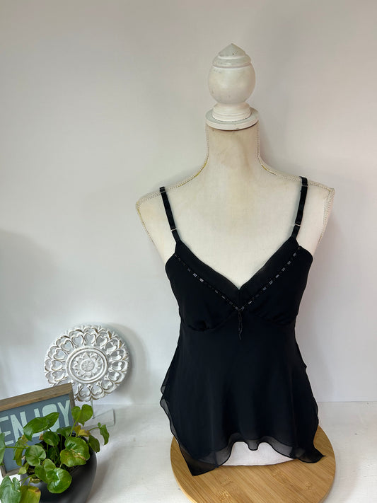 Schwarzes Chiffon-Top mit verstellbaren Spaghettiträgern - DELICIA - Gr. XS / 34